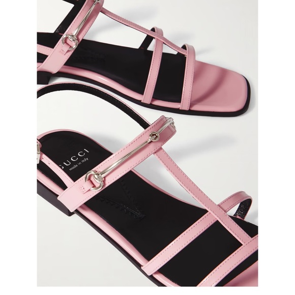 Gucci Patent Calfskin Horsebit Divine Slingback Sandals 36  Gucci Divine Horsebit-detailed Leather Slingback Sandals in Dolly Pink